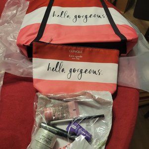 Clinique & Kate Spade Hello Gorgeous Tote Bag, Pouch, & Cosmetics Set NIP